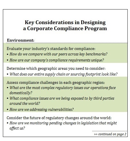 What are some responsibilities of a compliance department?